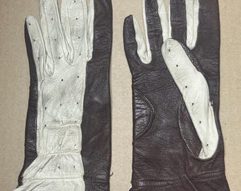 Guantes vintage de piel de cordero de dos tonos