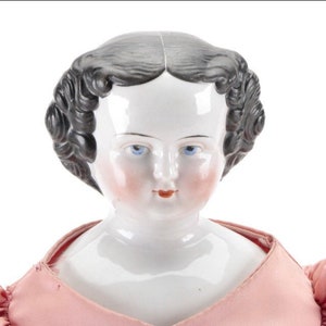 Mid 19th C Jenny Lind Victorian porcelain/ china/bisque huge doll with doll stand