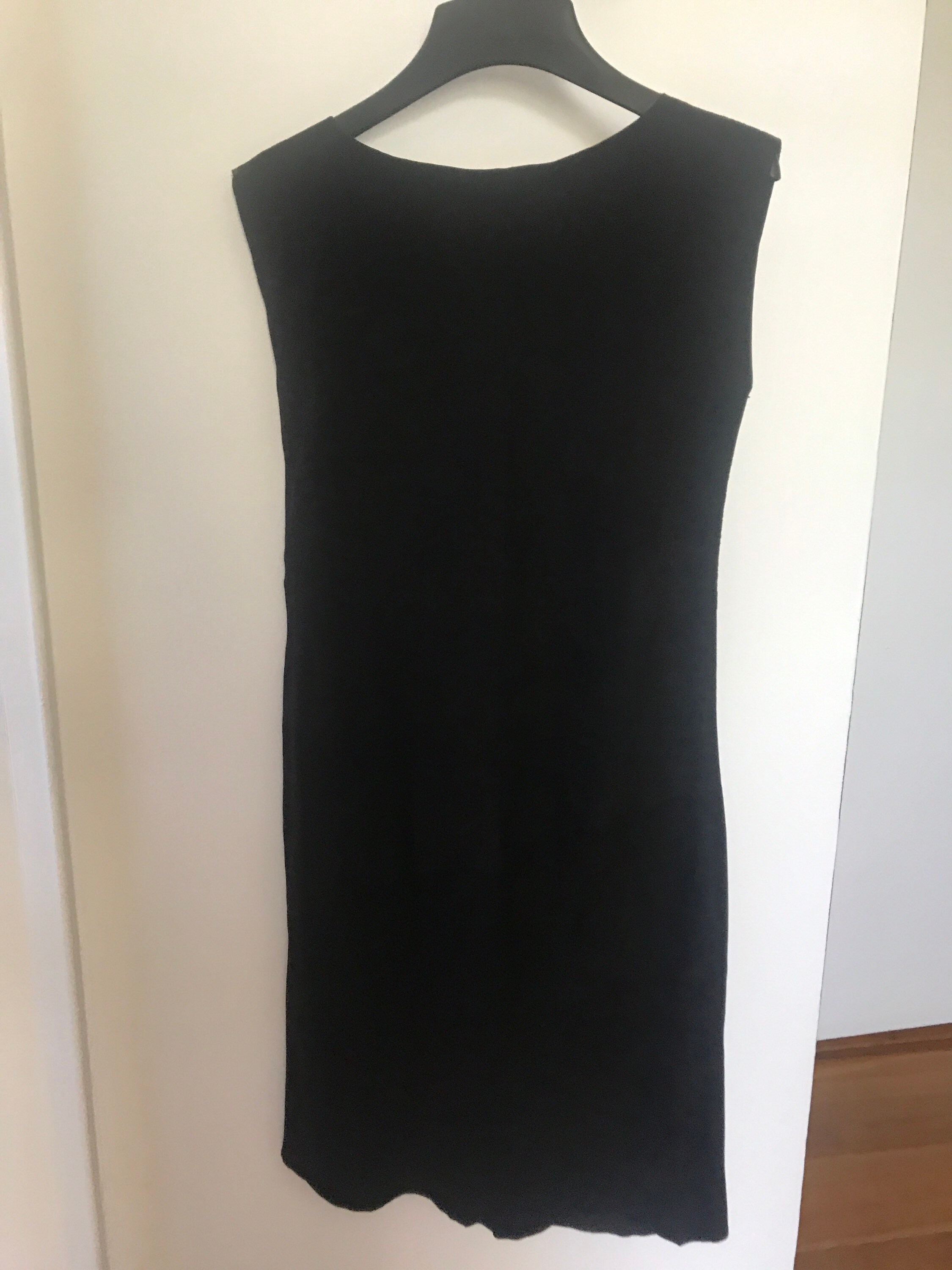 Vintage Patrizia Pepe Leather Black Dress with Gold Glitter Lace Print