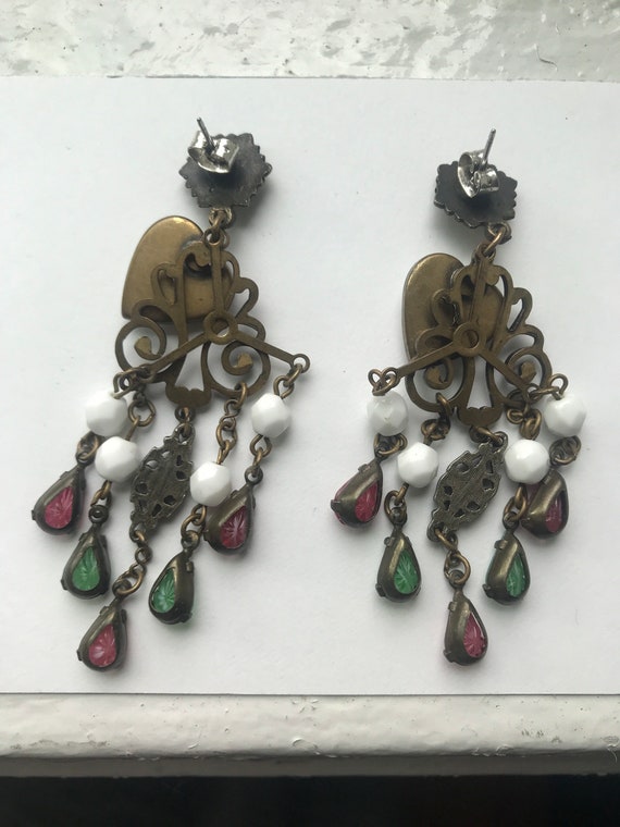 Romantic enamel floral/heart dangling earrings - image 5