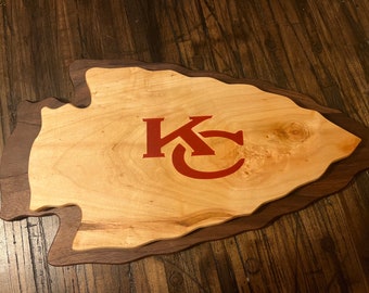 Kansas City Chiefs, Arrowhead charcuterie board, cutting board. personalizable.