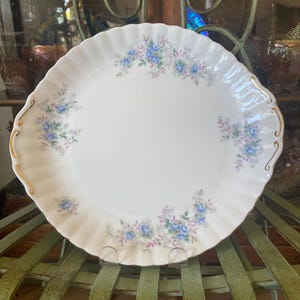 Royal Albert Blue Blossom  Cake Plate. Handled. 10.5 inches wide. Produced in England 1990 to 1997.