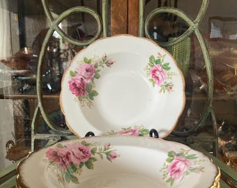 Royal Albert American Beauty  Rimmed Soup Bowls. Set of 4. 8 inches diameter. Produced in England 1941 to 1998.