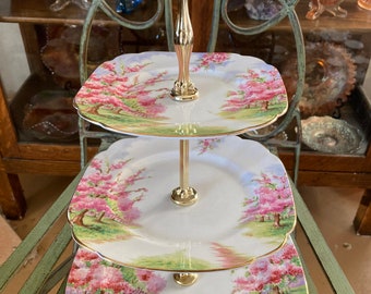 Royal Albert Blossom Time 3 Tier Server. 14 inches tall. Produced in England 1930’s to 2001.