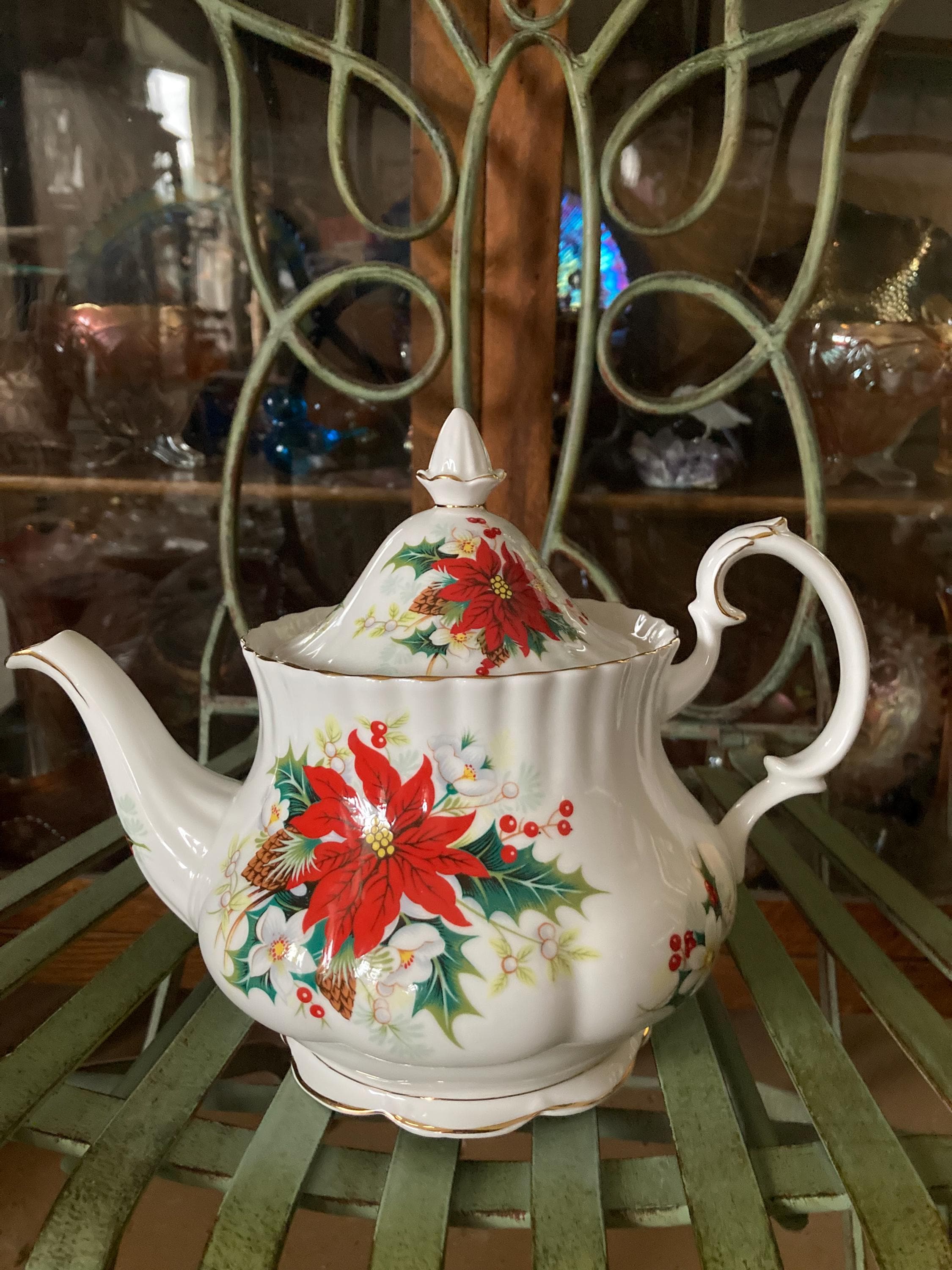 Royal Albert Poinsettia Teapot. Large Size. Produced in England 