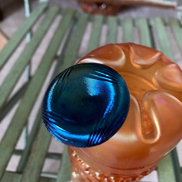 Carnival glass Hatpin. Throw Pillow,  Teal Blue. 1.5 inches wide. Produced late 1800’s.