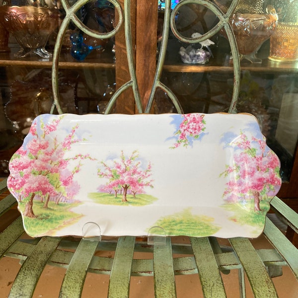 Royal Albert Blossom Time Sandwich Tray. Crown China. 10.5 inches wide. Produced in England 1930’s to 2001.