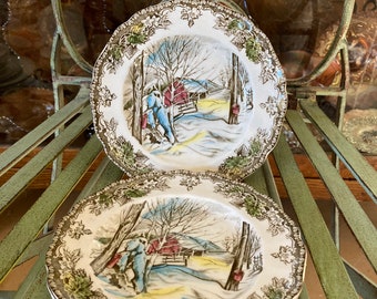 Johnson Brothers Friendly Village Bread Butter Plates. Set of 4. 6.25 inches diameter. Produced in England 1953 to 2003.
