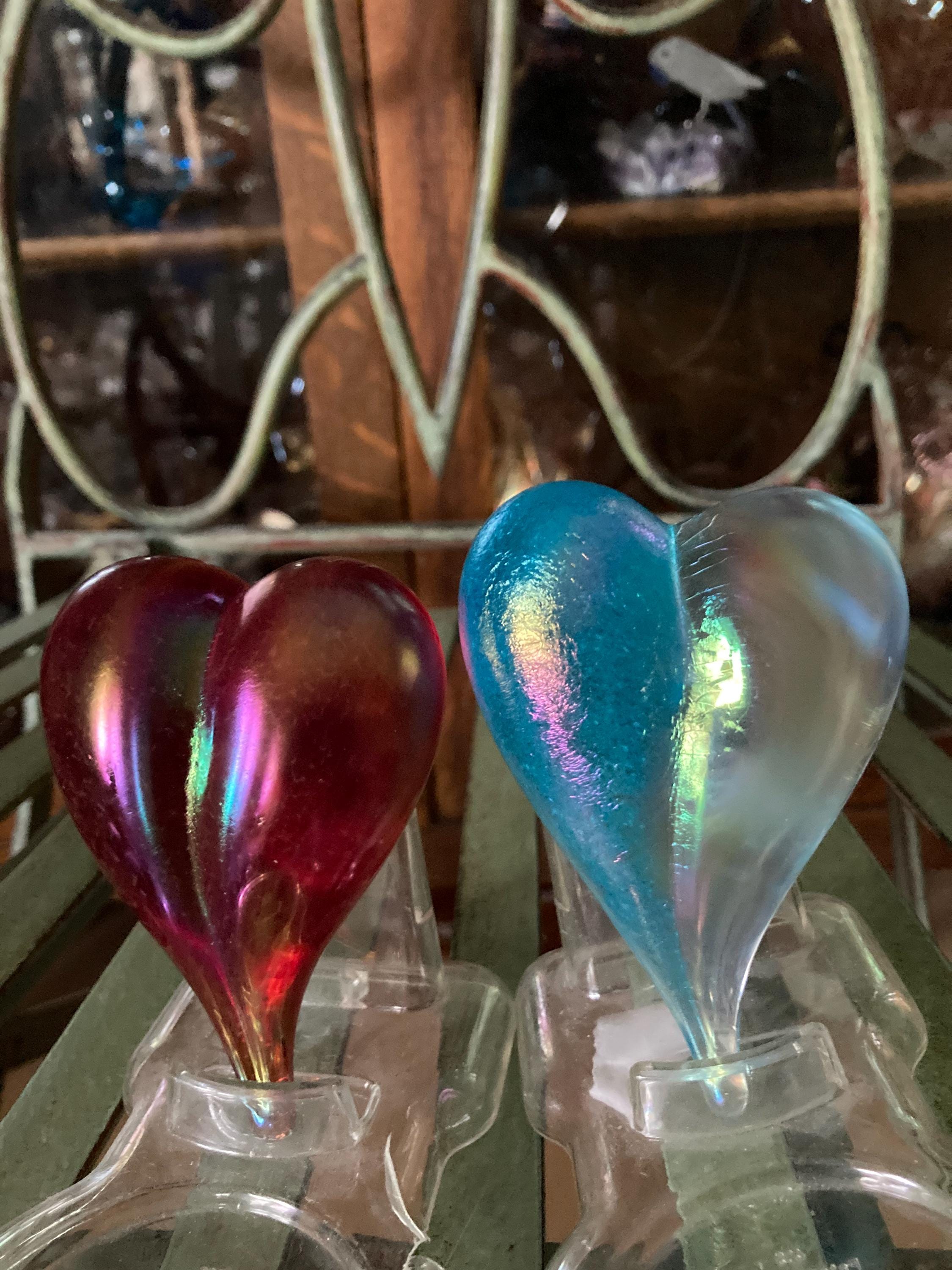 Robert Held Art Glass Elongated Hearts. Set of 2. 3.25 Inches Tall