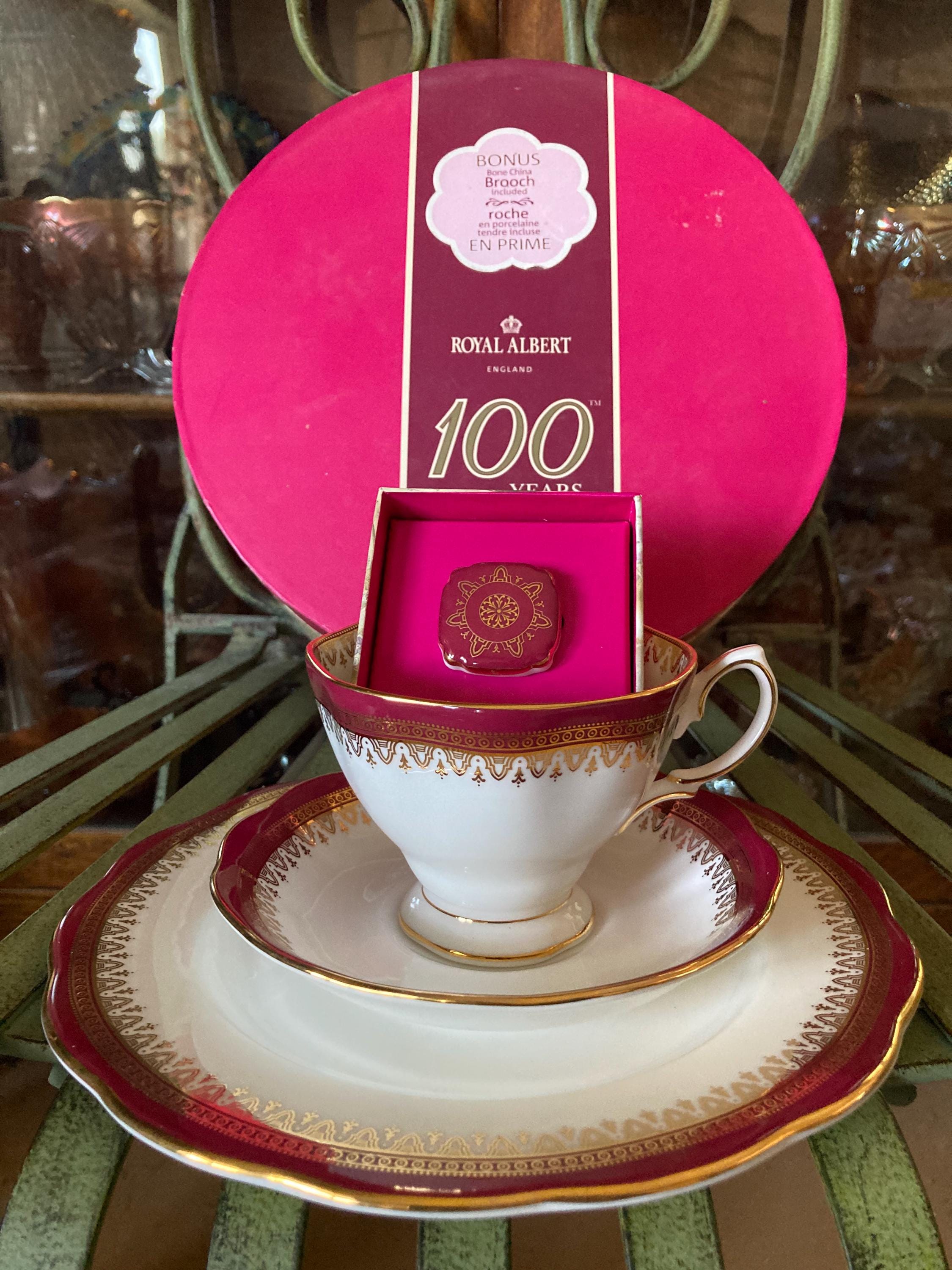 100 Years of Royal Albert Bone China 3 Piece Set Plus Bonus Brooch