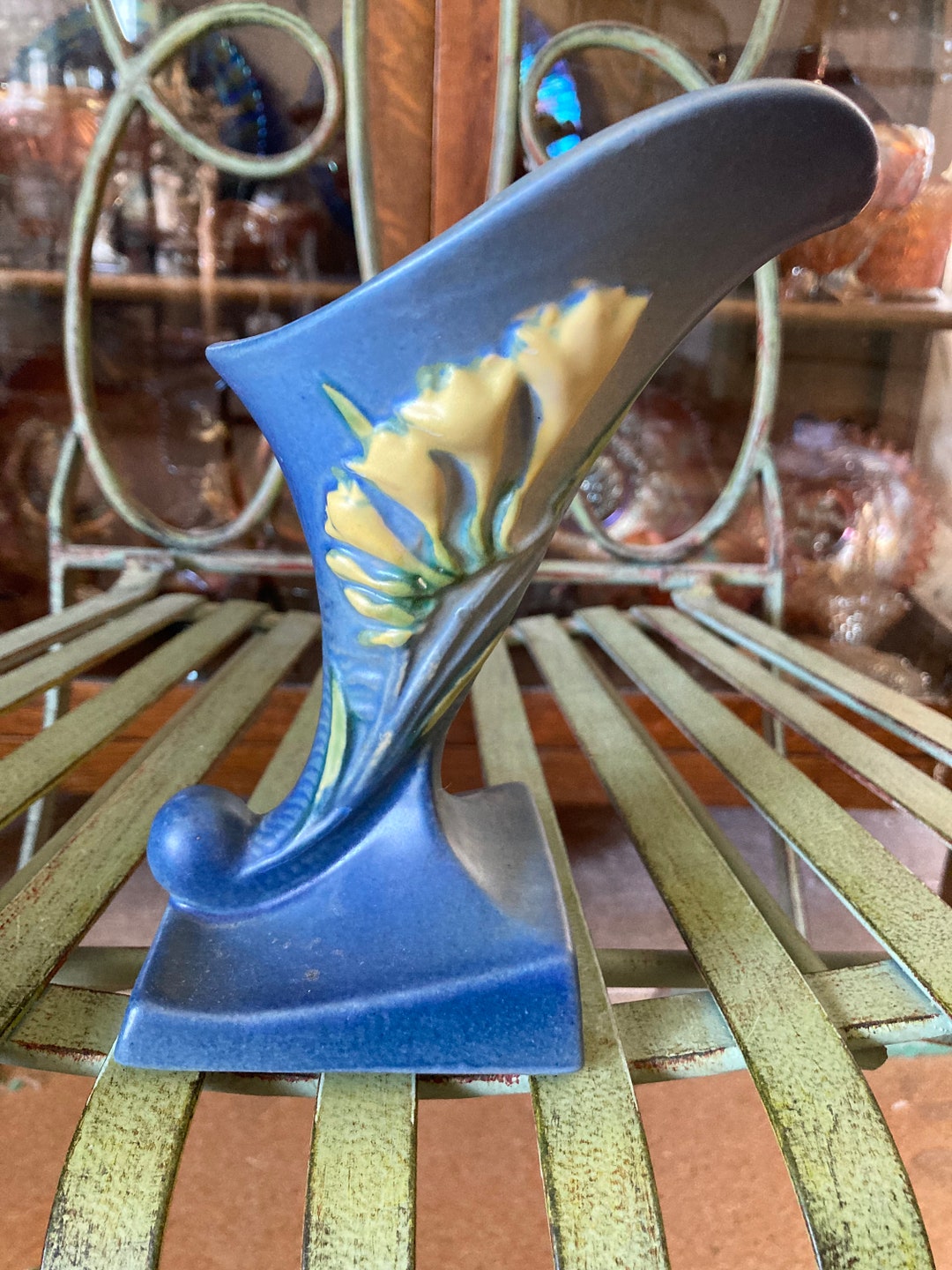 Roseville Pottery Cornucopia Vase. Blue 6.5 Inches Tall. Etsy