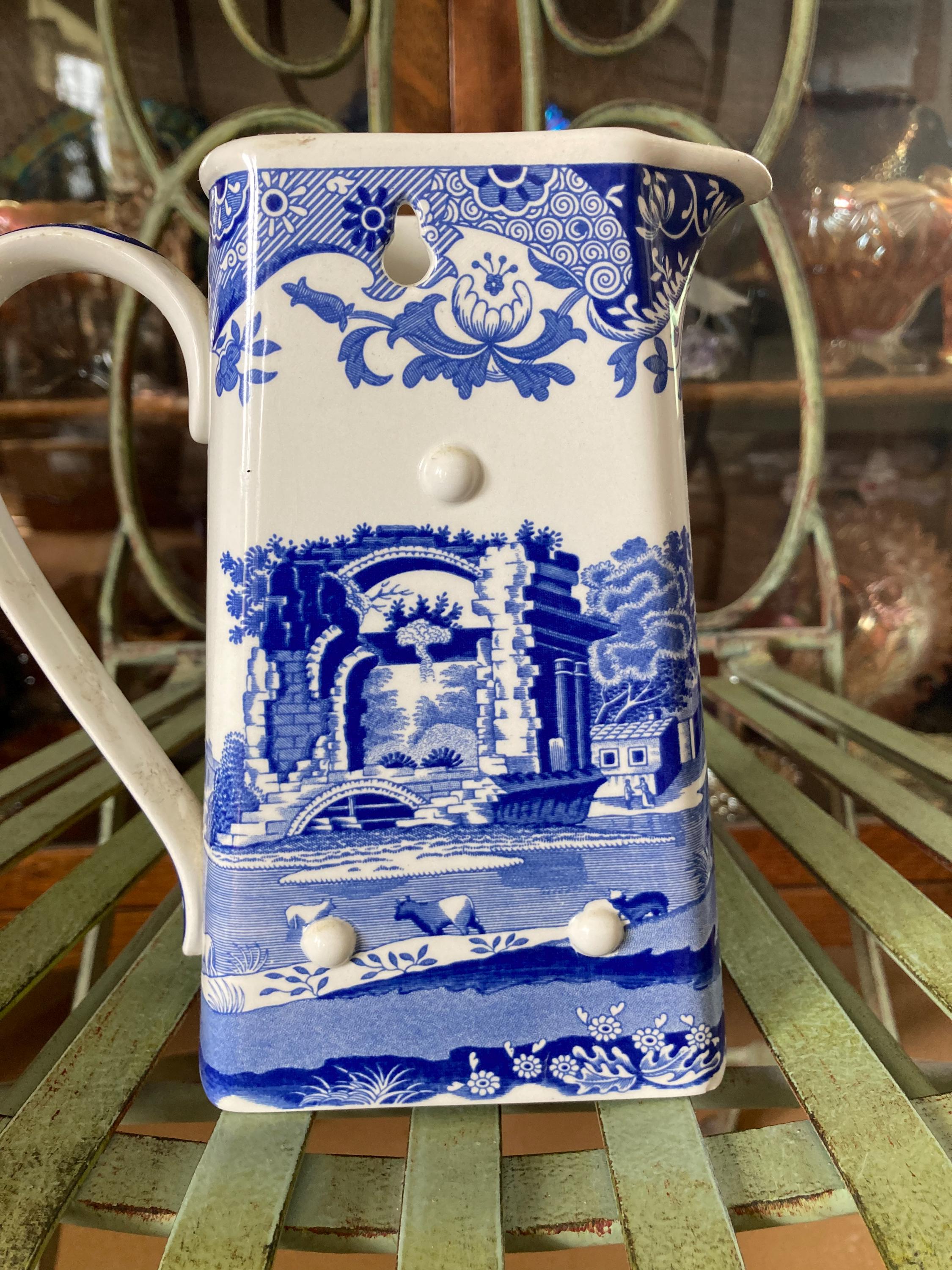 Spode Blue Italian Wall Pocket. Pitcher Shape. 7 Inches Tall