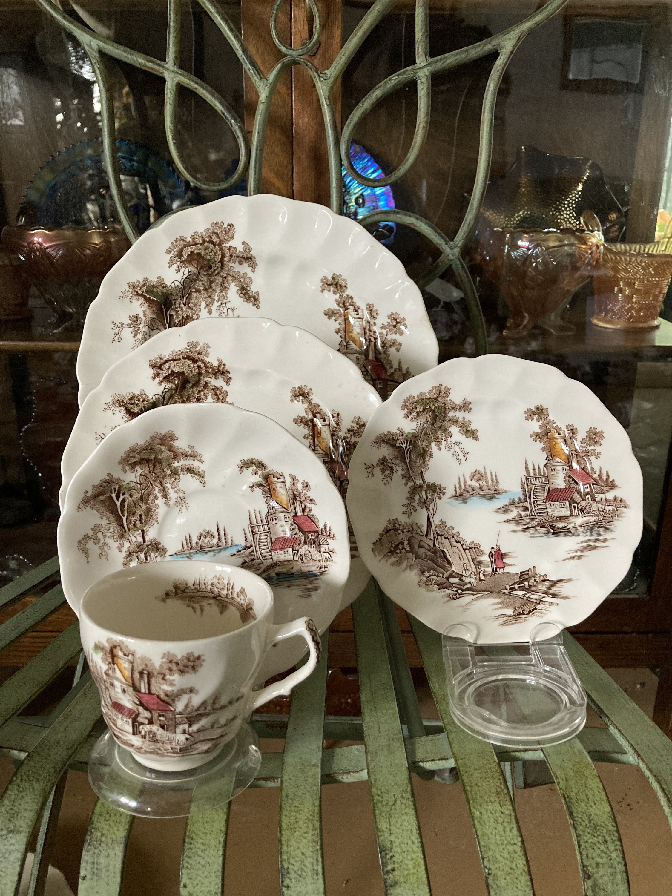 JOHNSON BROTHERS 皿 大型セット ヴィンテージ Johnson Brothers the Old Mill Brown 5 Piece Place Setting