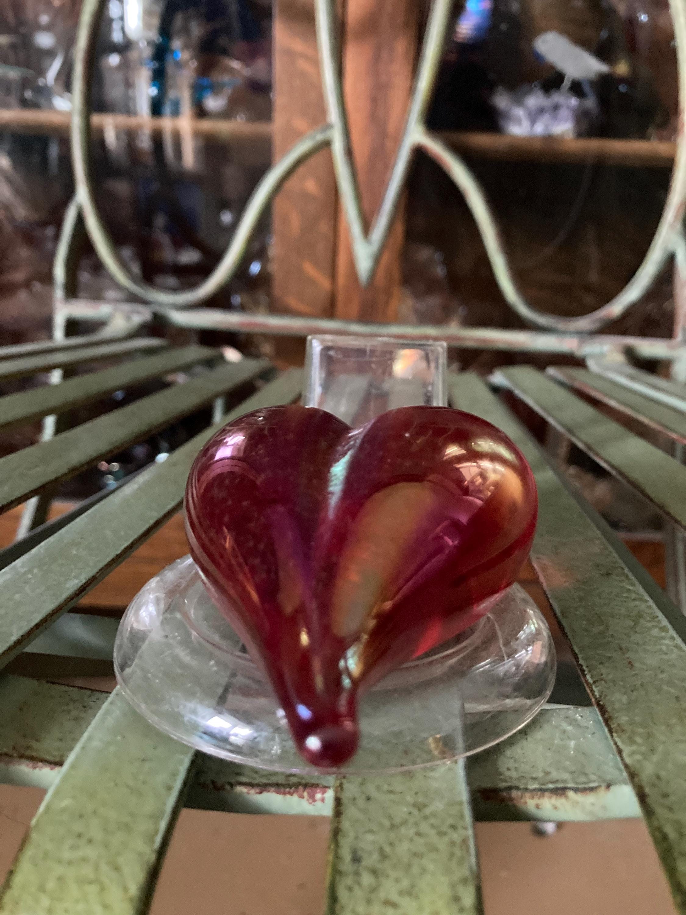 Robert Held Art Glass Elongated Hearts. Set of 2. 3.25 Inches Tall