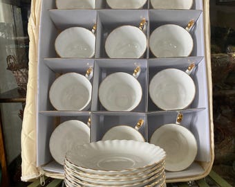 Royal Albert Val D’or  Teacups and Saucers.  Set of  12.    Produced in England  1962 to 2010.