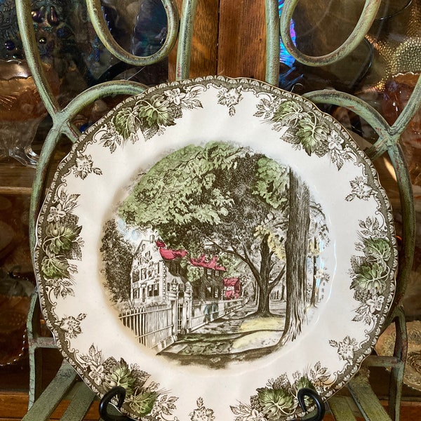 Johnson Brothers Friendly Village Buffet/Dinner Plate. 10.5 inches diameter. Village Street. Produced in England 1953 to 2003.