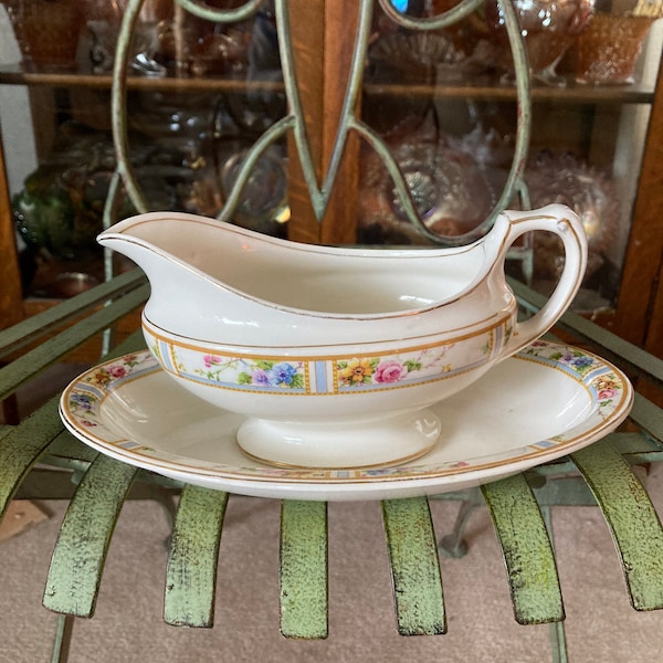 Grindley Carmona Gravy Boat and Under Plate 8.5 inches wide.  Produced in England 1930’s.