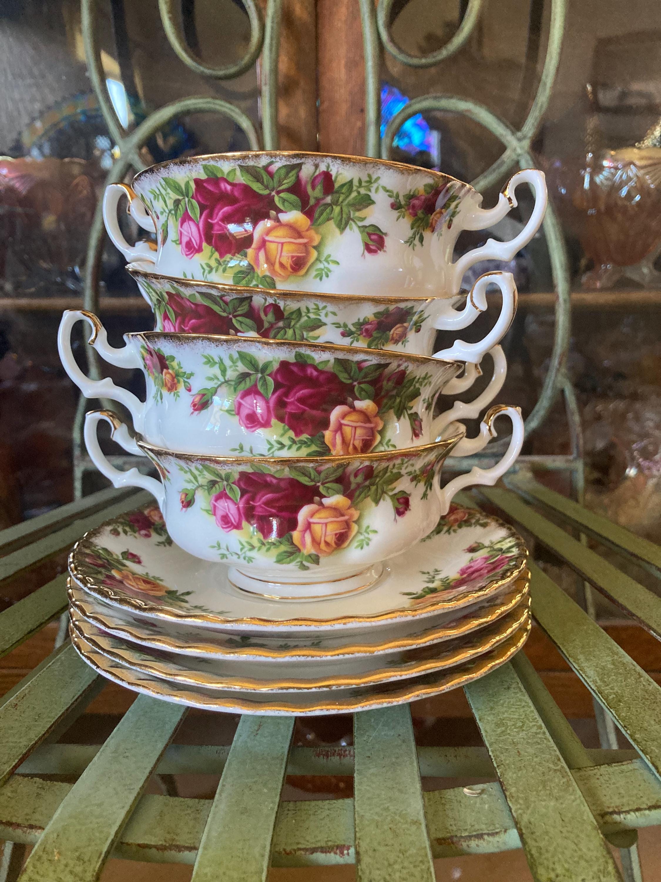 Royal Albert Old Country Roses Cream Soup Bowls and Under Plates