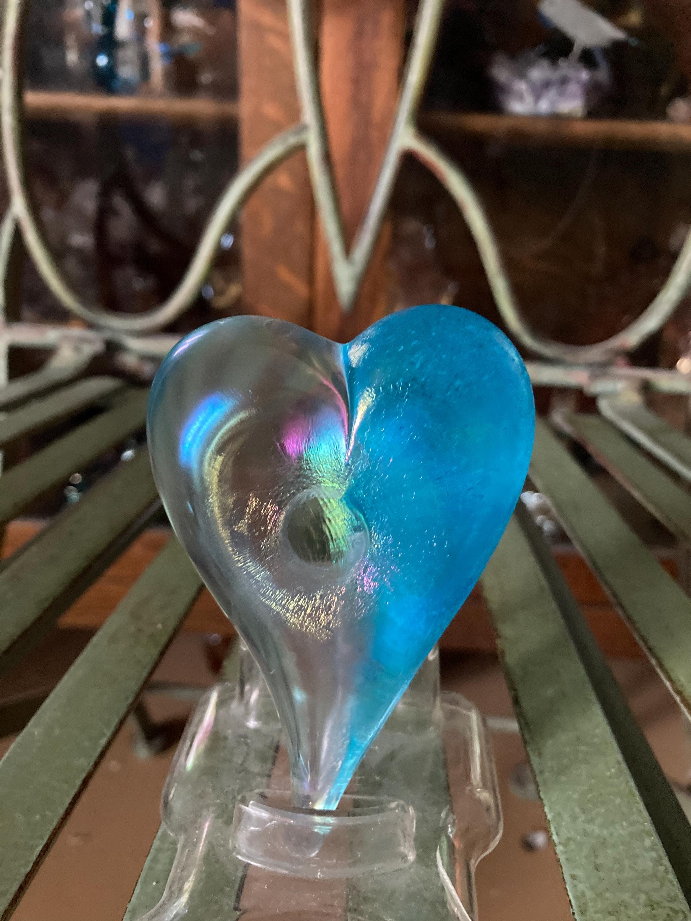 Robert Held Art Glass Elongated Hearts. Set of 2. 3.25 Inches Tall
