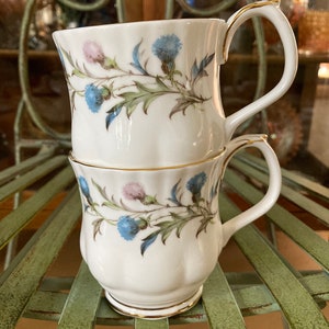 Royal Albert Brigadoon Mugs. Set of 2. 3.5 inches tall. Produced in England 1963 to 2001.