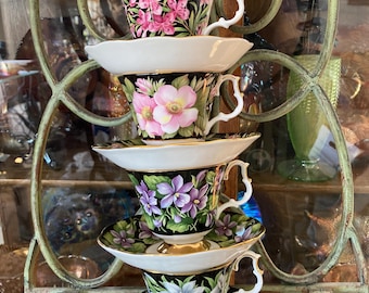 Royal Albert Teacups. Set of 4. Provincial Flowers. Produced in England 1975 to 2001.