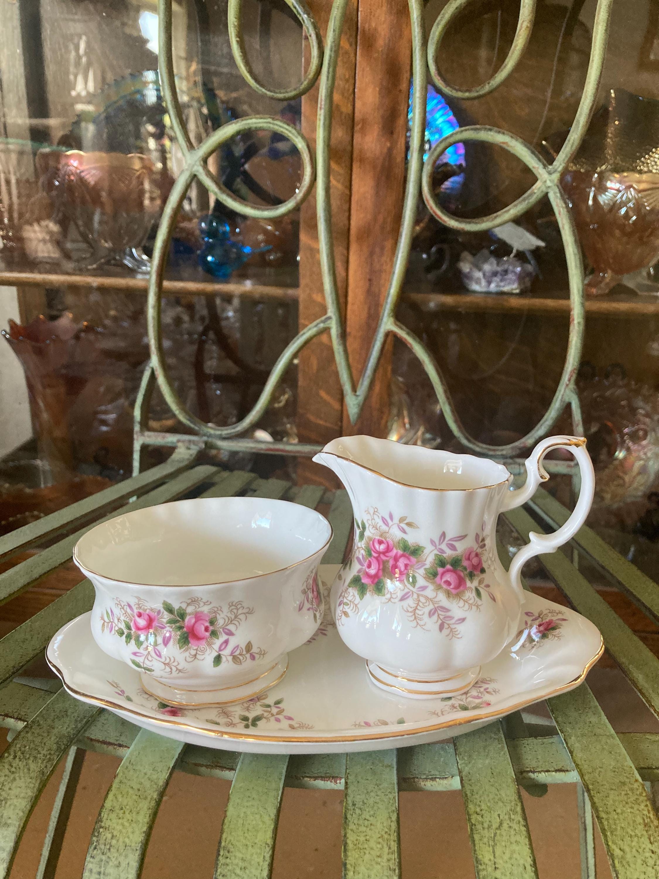 Royal Albert Lavender Rose Creamer, Sugar Bowl Tray Set. Tray 8.25