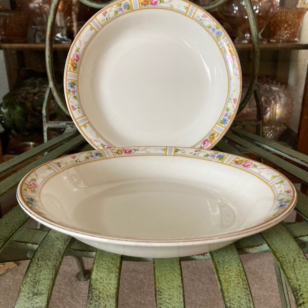 Grindley Carmona Soup Bowls. Set of 2  8 inches diameter. Produced in England 1930’s.