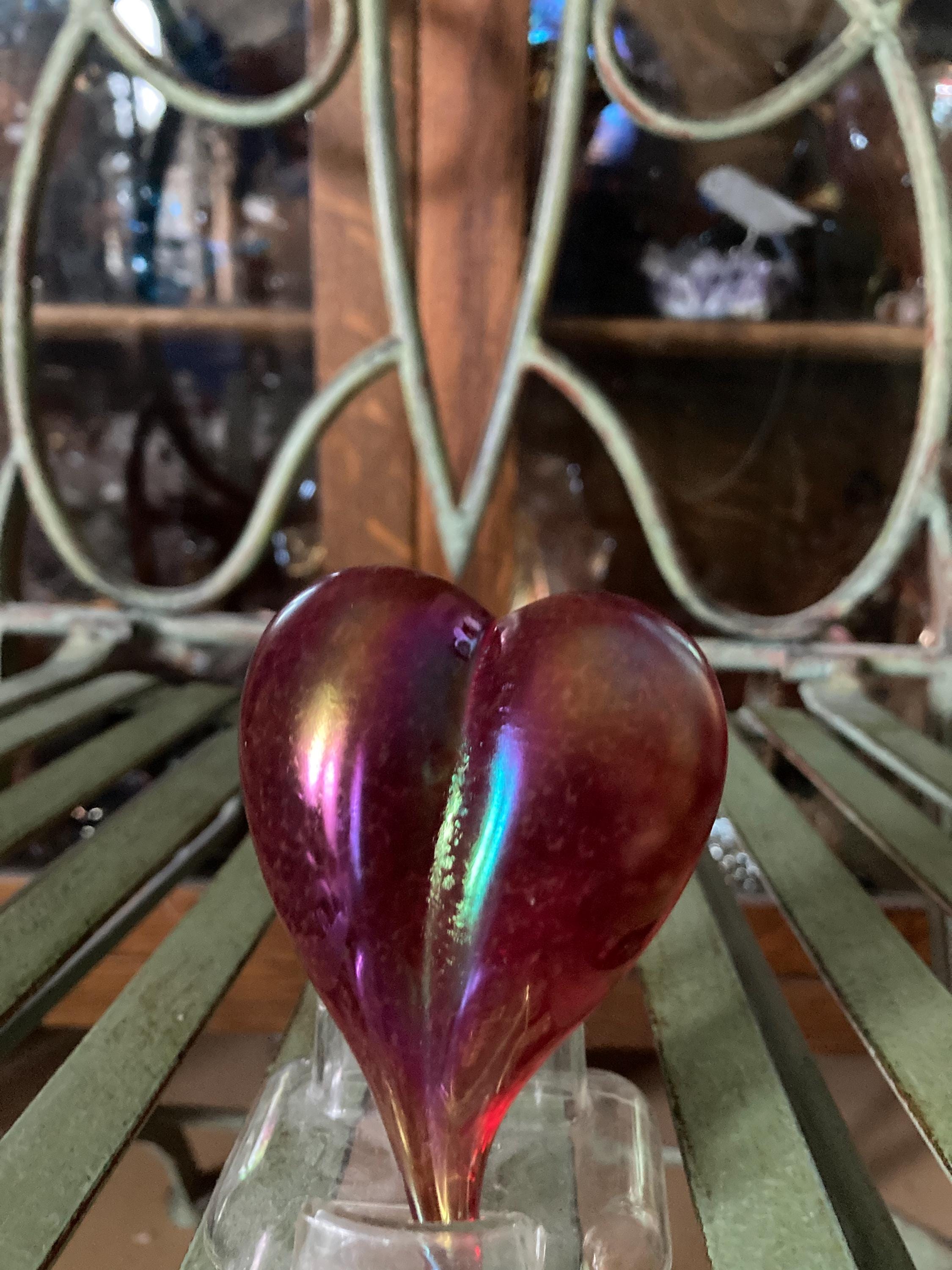 Robert Held Art Glass Elongated Hearts. Set of 2. 3.25 Inches Tall