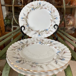 Royal Albert Brigadoon Dessert Plates. Set of 4. 7.25 inches diameter. Produced in England 1963 to 2001.