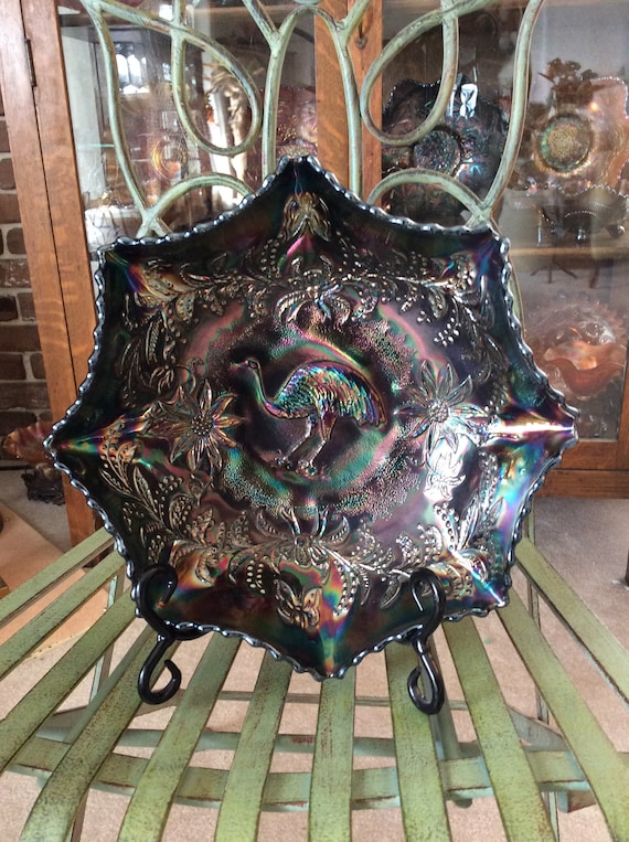 Carnival Glass Emu Dark Bowl. Produced by Crown Crystal 1920 to