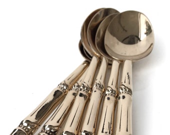 6x Brass Dessert Spoons | Polished | Gold Bamboo Flatware | | Mother's Day Gift