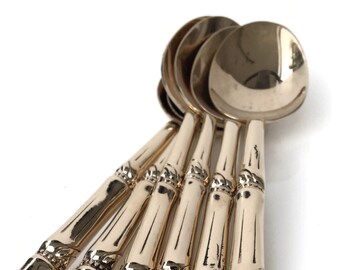 6x Brass Dessert Spoons |  Polished | Gold Bamboo Flatware |