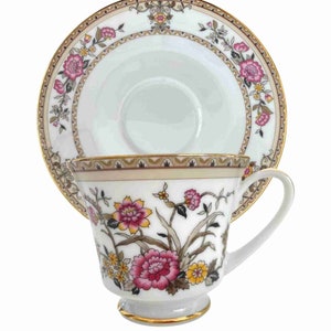 Tasses à thé sur pieds en porcelaine Noritake 8 Soucoupes 11 Sucrier 1 Rêve asiatique rose image 1