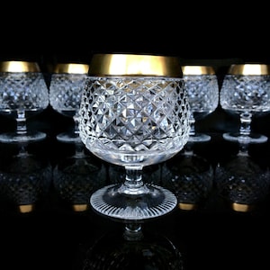 Crystal Cognac Glasses Small | 6Pcs Tasting Glasses | Diamond Cut | 24K Gold | 1950s