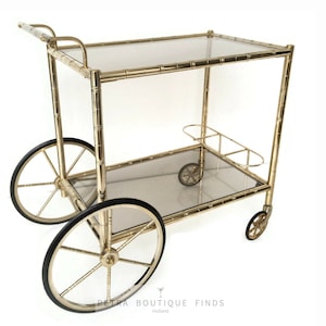 Brass Bar Cart |  Bamboo and Smokey Glass | Orsenigo Italy