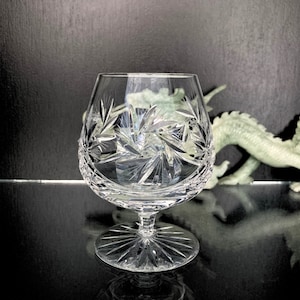 Czech Cognac glasses | 6Pcs Crystal Brandy Glasses | Star decoration | Vintage barware from 60sS