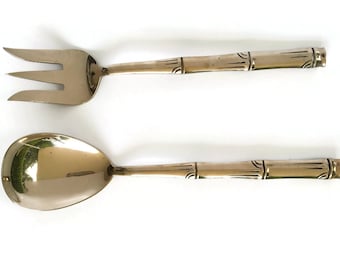 Brass Salad Servers | 1 Serving Fork and 1 Spoon | Pre-loved and polished to new