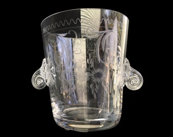 Antique Ice Bucket | Crystal with Handles | Theresienthal | Bird Engravinget