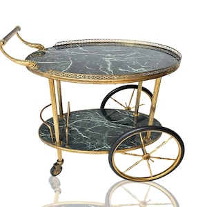 Brass Bar Cart French  | Green Marble Decor | Restaurant Hotel