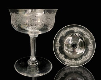 Art Nouveau Champagne Glass | 1Pcs Crystal Coupe | Etched Floral Patterns | French Art Deco