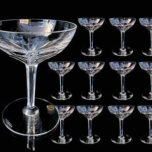 Crystal Champagne Glasses | 6 or 12 Coupes | Panel Cut |  Val Saint Lambert | 1950