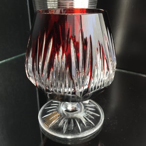 2x Crystal Cognac Glasses | Brandy Snifters | Ruby Red | 1970 set