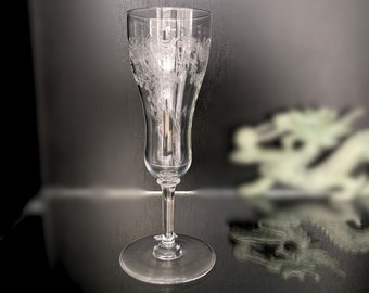 Crystal Champagne Glasses | Flutes | Antique Engraved | Art Nouveau | Select 3 or 6 Pcs