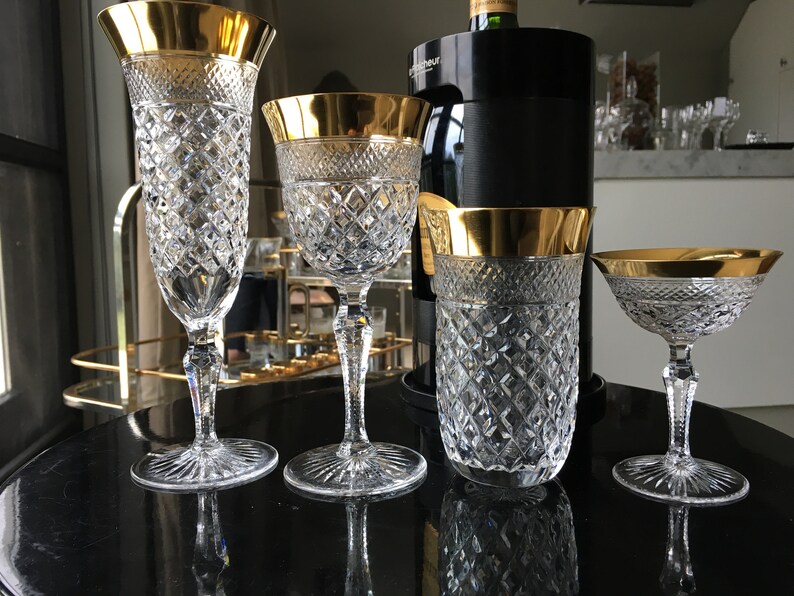 6x Crystal Cordial Glasses Liqueur Glasses 24K Gold Trim Etsy