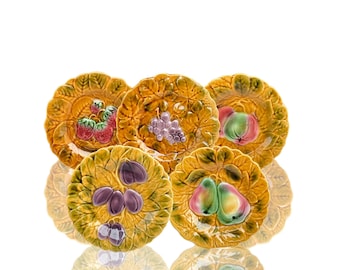 French Majolica Plates | 1Pcs | Barbotine Fruit Dessert Plates | Sarreguemines