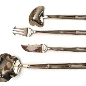 Brass Serving Utensils | 4x | Solid Brass | Bamboo Cutlery | Handmade