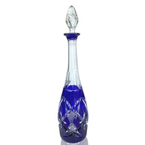 Kryształowy cylinder z karafką | Kobaltowa karafka | Val Saint Lambert | 1900-1950