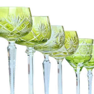 Crystal Cut Wine Glass | 1Pcs | Color Yellow Lime | Val Saint Lambert, Nachtmann and Klokotschnik