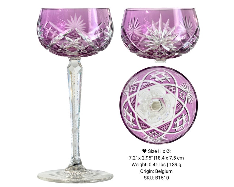 Lilac Wine Glass 1 Lavender Crystal Val Saint Lambert, Saint Louis, Klokotschnik B1510 | Lilac