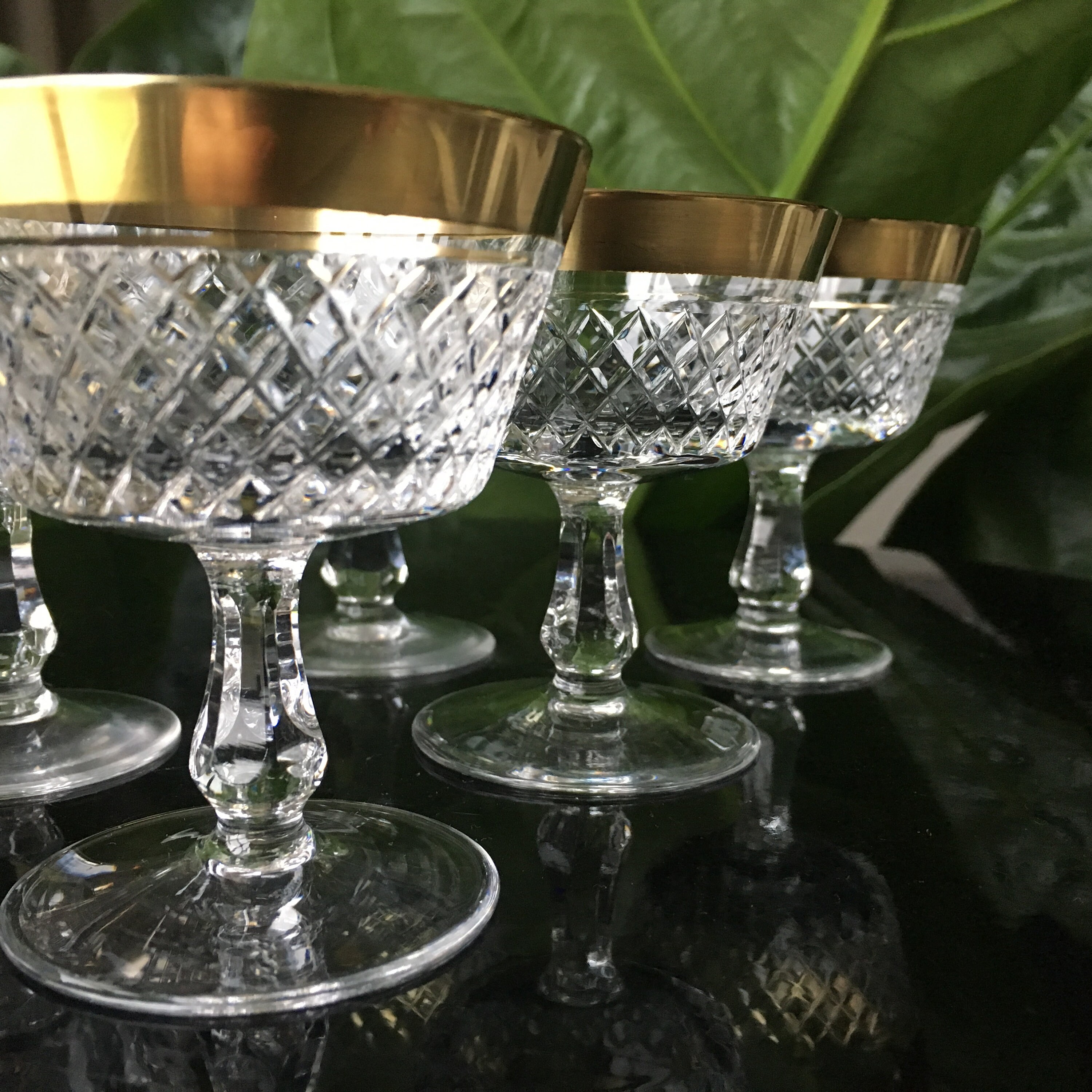 6x Crystal Coupe Glasses Cordial Glasses 24K Gold Trim Etsy